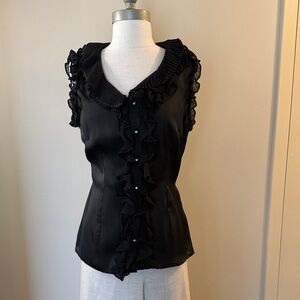 Sioni Black Ruffled Sleeveless Blouse
